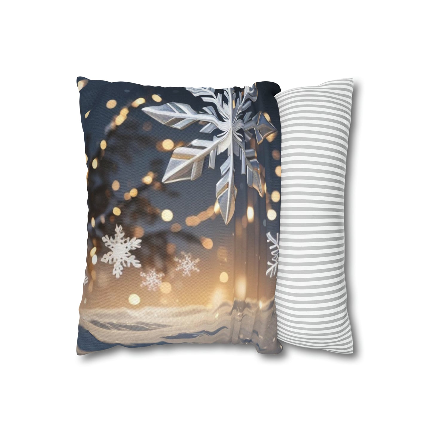 Spun Polyester Square Pillow Case Snowflakes