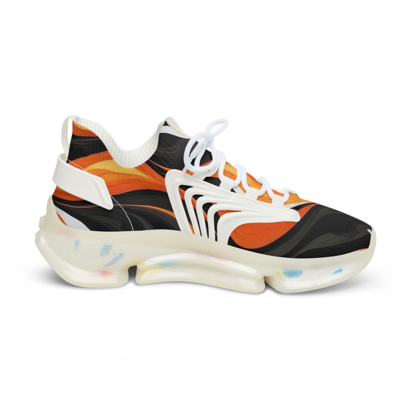 Men's Mesh Sneakers Black and Orange Flames