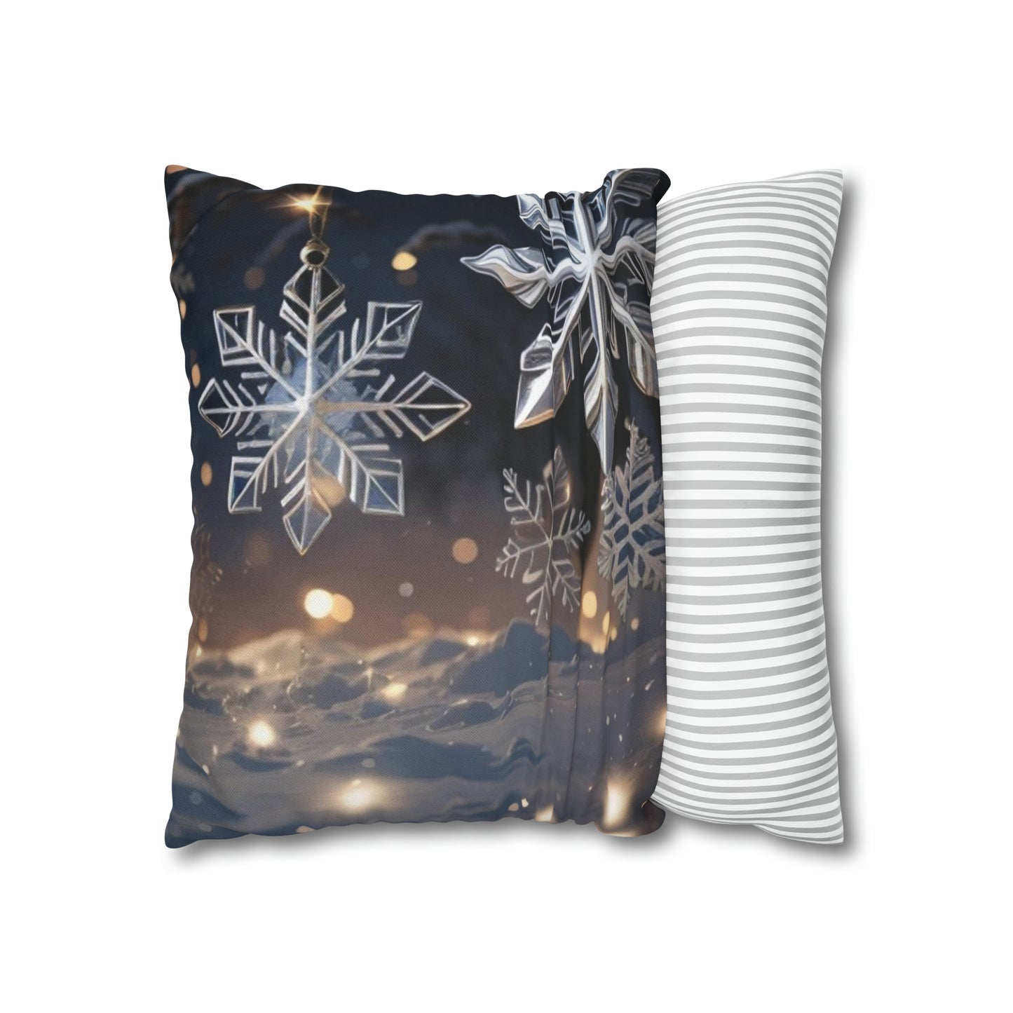 Spun Polyester Square Pillow Case Snowflakes