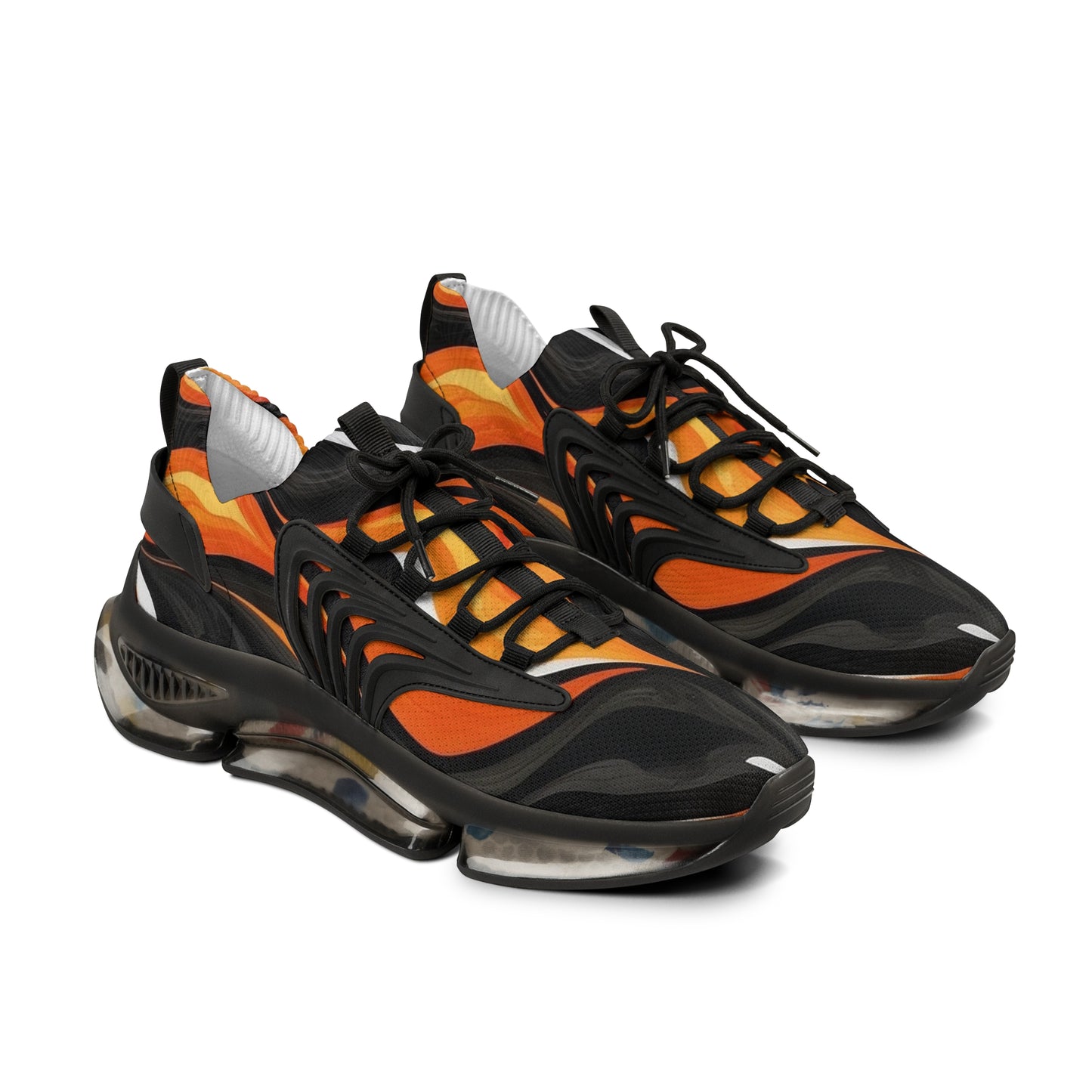 Men's Mesh Sneakers Black and Orange Flames