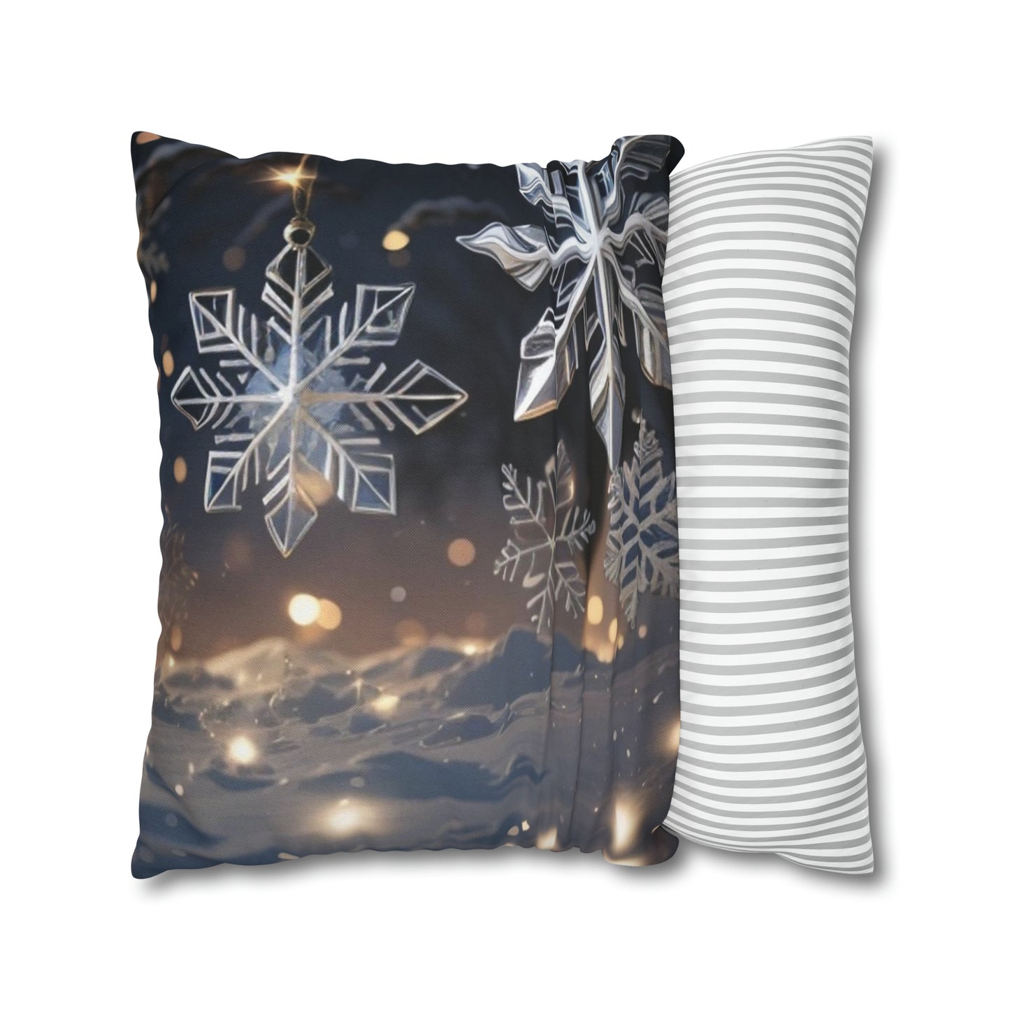 Spun Polyester Square Pillow Case Snowflakes