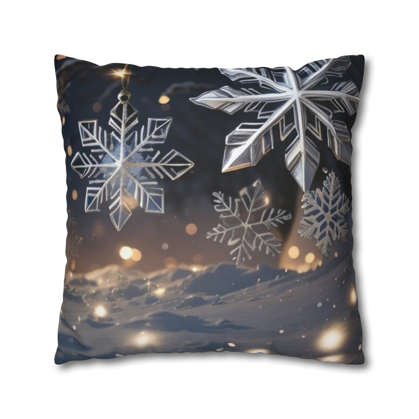 Spun Polyester Square Pillow Case Snowflakes