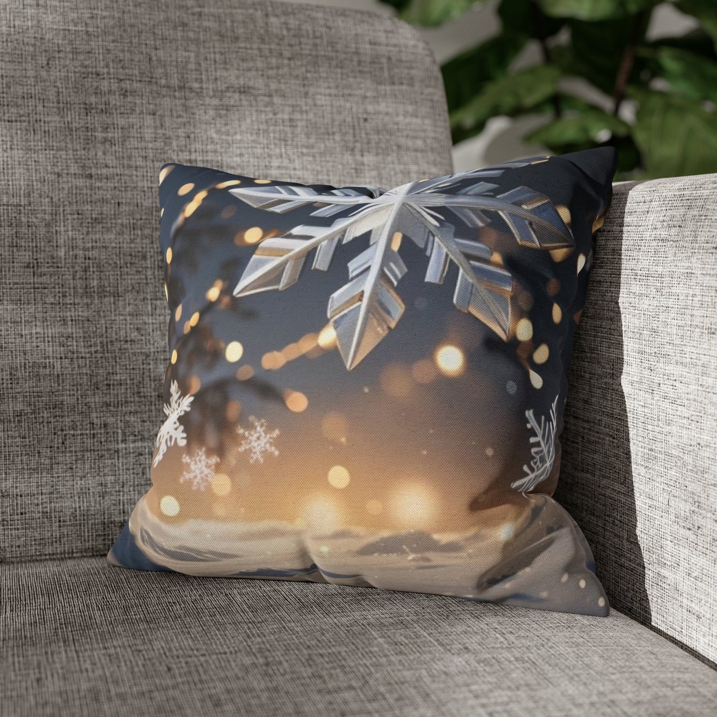 Spun Polyester Square Pillow Case Snowflakes