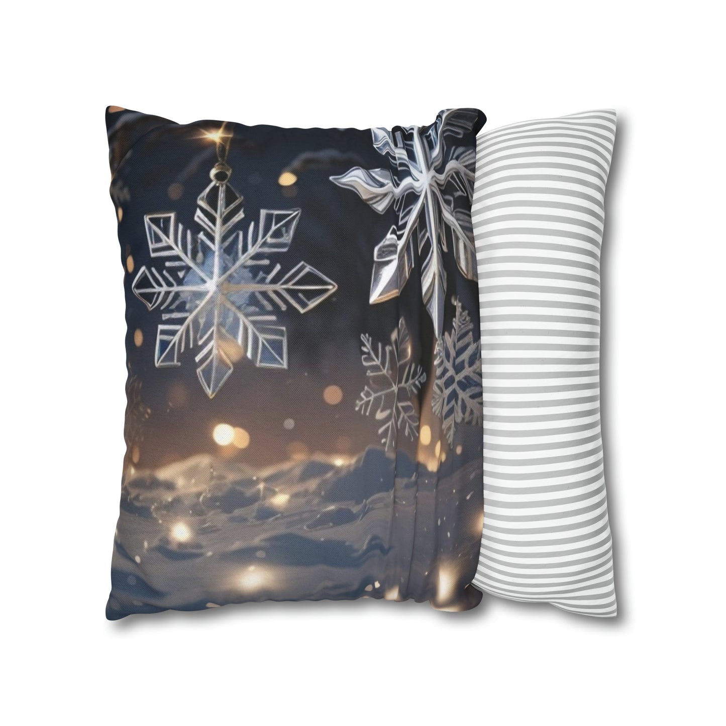 Spun Polyester Square Pillow Case Snowflakes