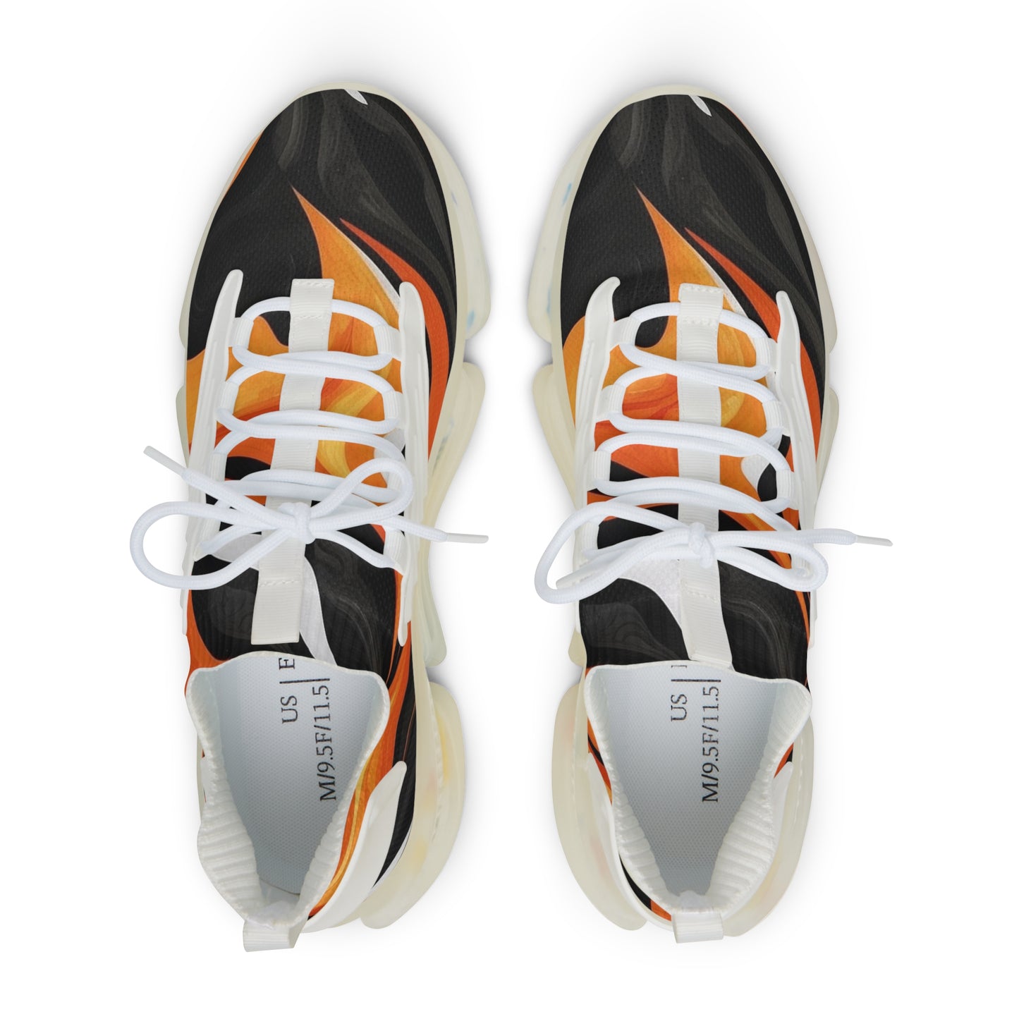 Men's Mesh Sneakers Black and Orange Flames