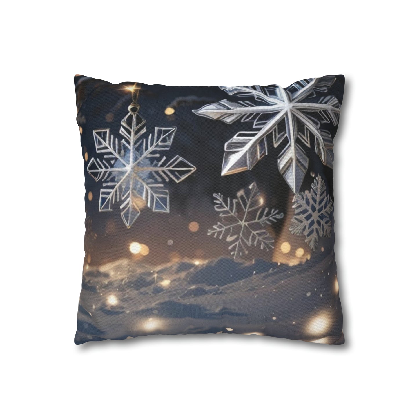 Spun Polyester Square Pillow Case Snowflakes