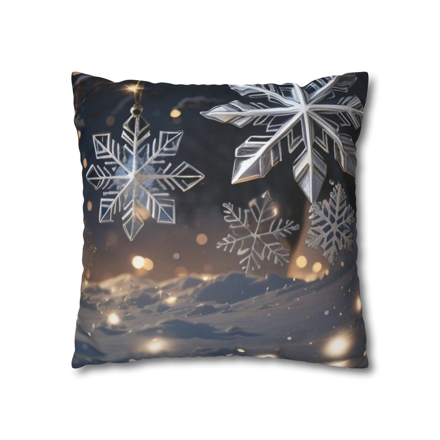 Spun Polyester Square Pillow Case Snowflakes