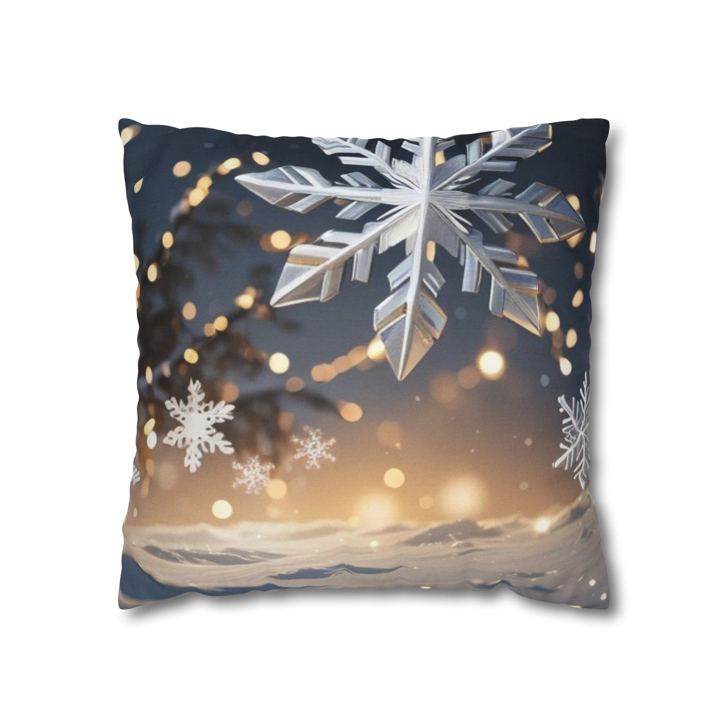 Spun Polyester Square Pillow Case Snowflakes