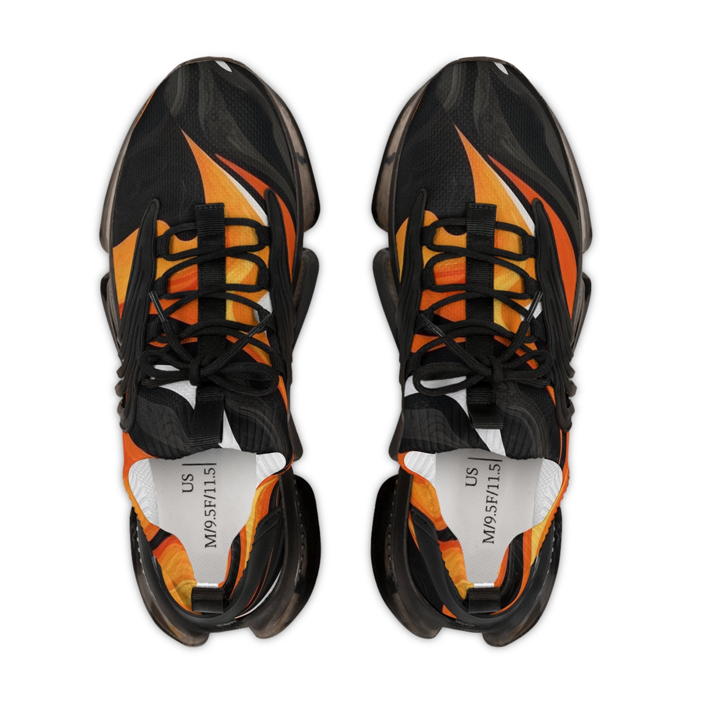 Men's Mesh Sneakers Black and Orange Flames