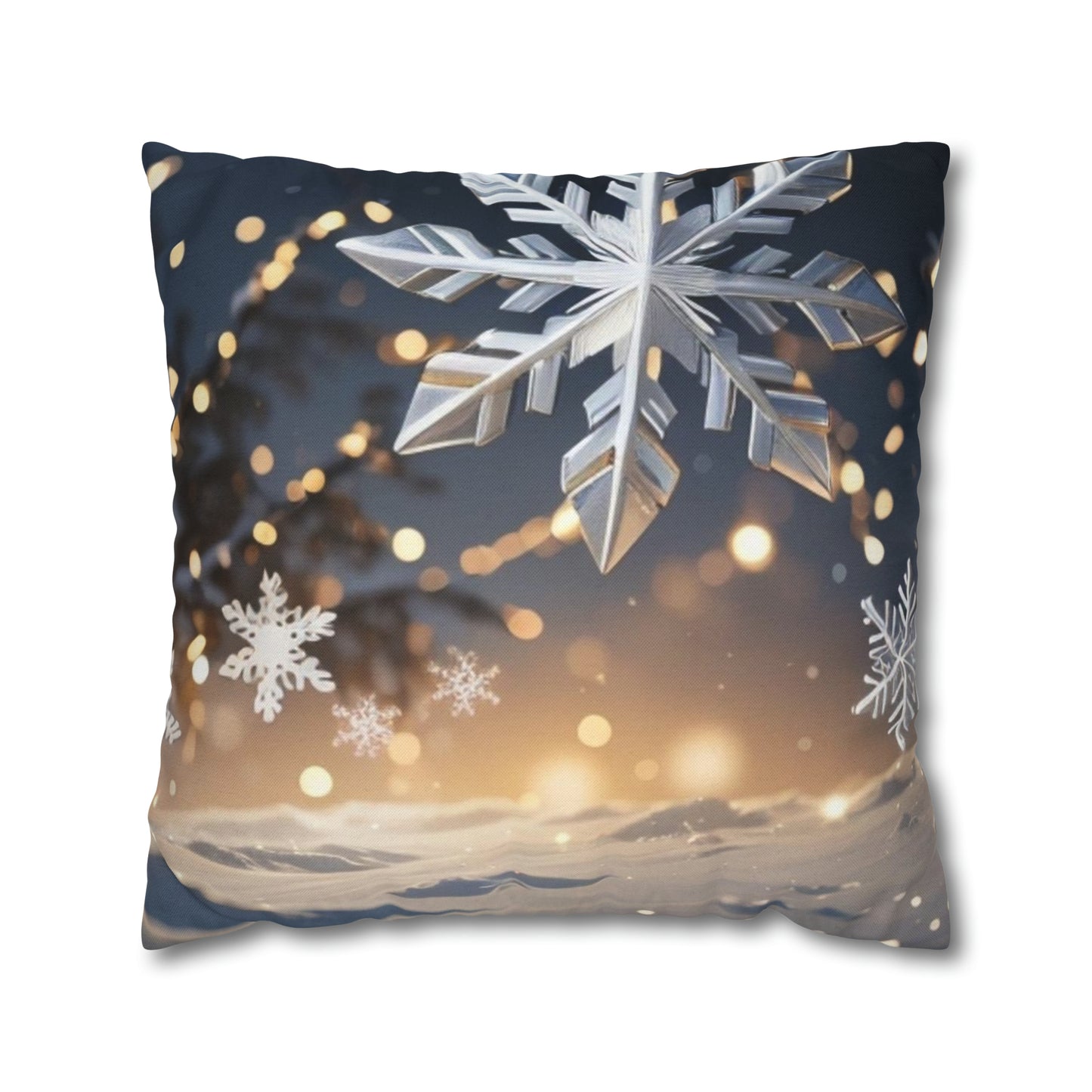 Spun Polyester Square Pillow Case Snowflakes