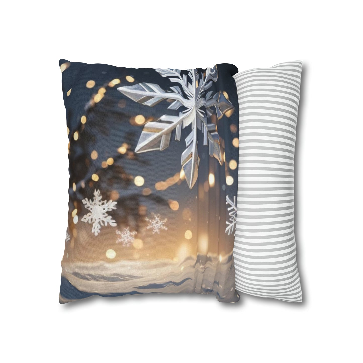 Spun Polyester Square Pillow Case Snowflakes