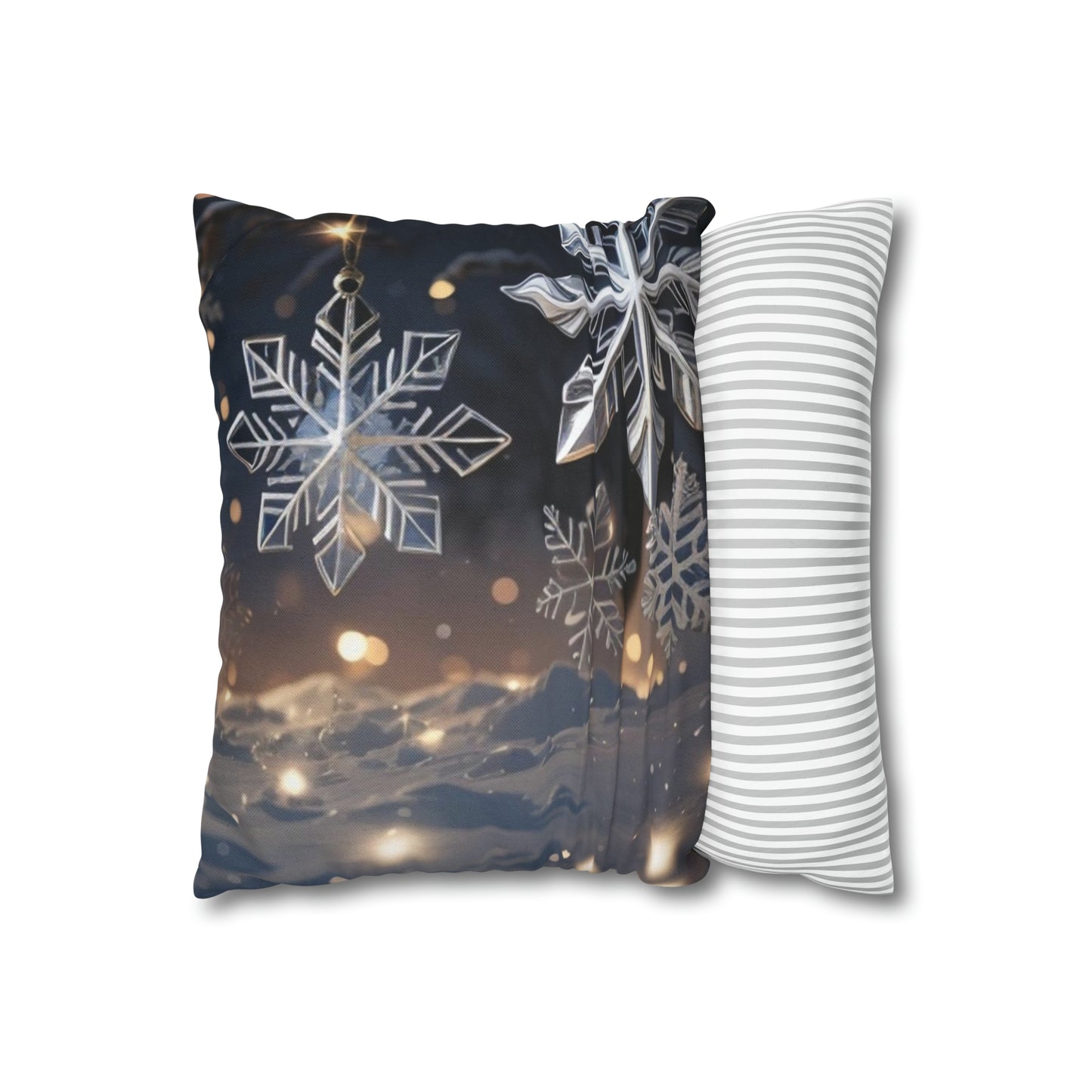 Spun Polyester Square Pillow Case Snowflakes