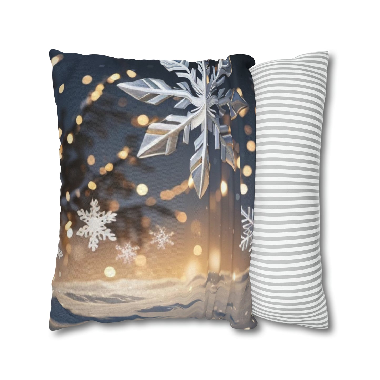 Spun Polyester Square Pillow Case Snowflakes