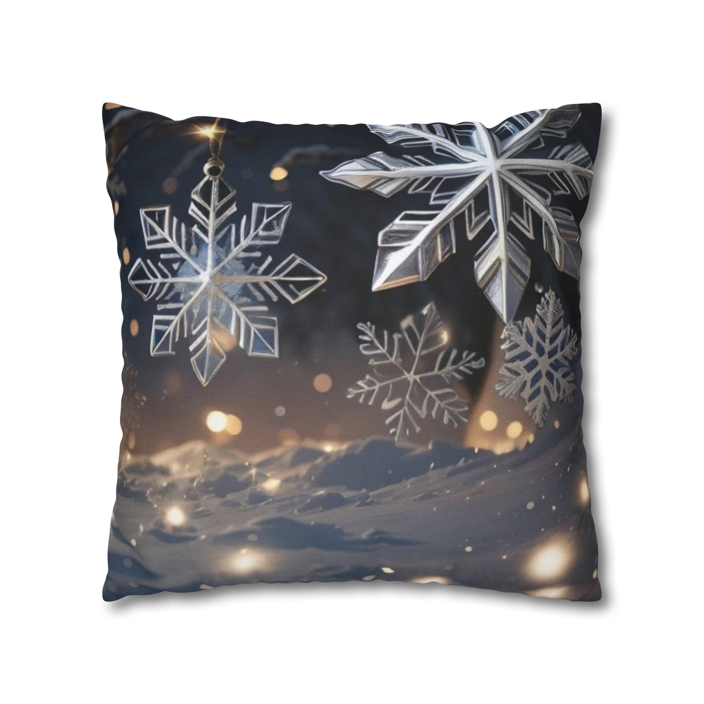 Spun Polyester Square Pillow Case Snowflakes