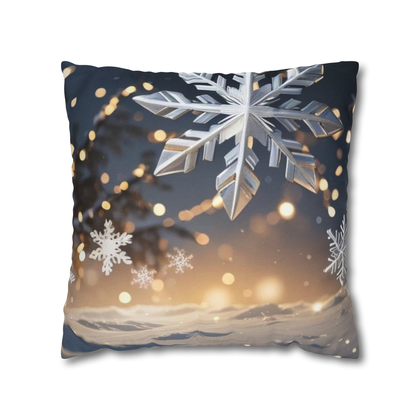 Spun Polyester Square Pillow Case Snowflakes