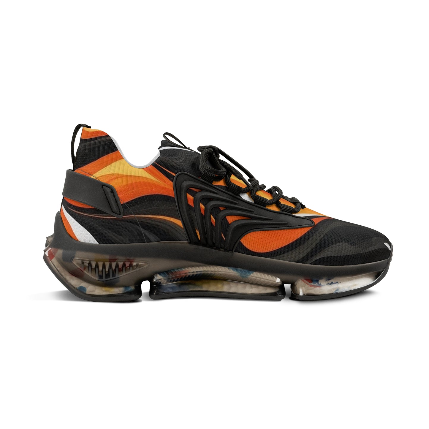 Men's Mesh Sneakers Black and Orange Flames