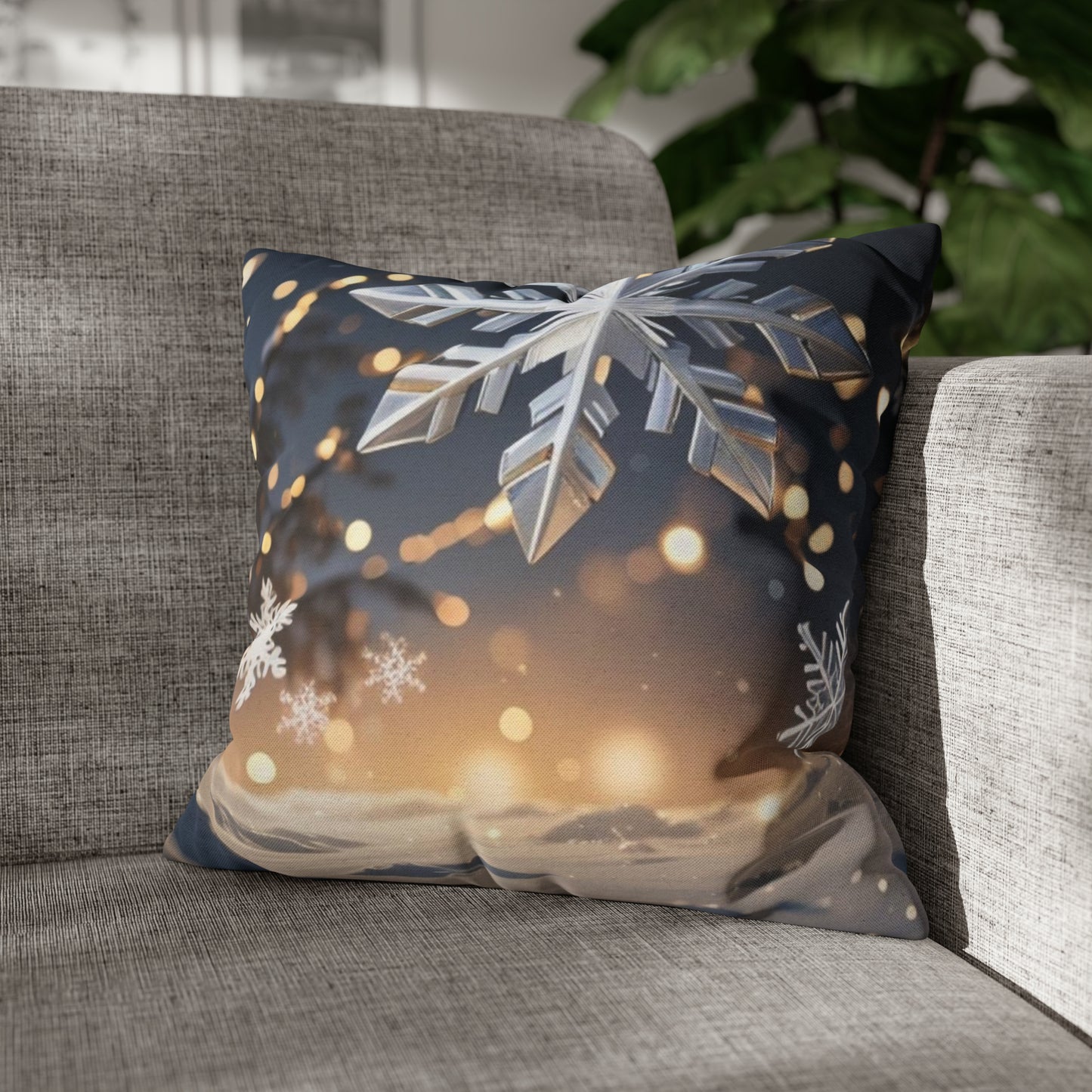 Spun Polyester Square Pillow Case Snowflakes