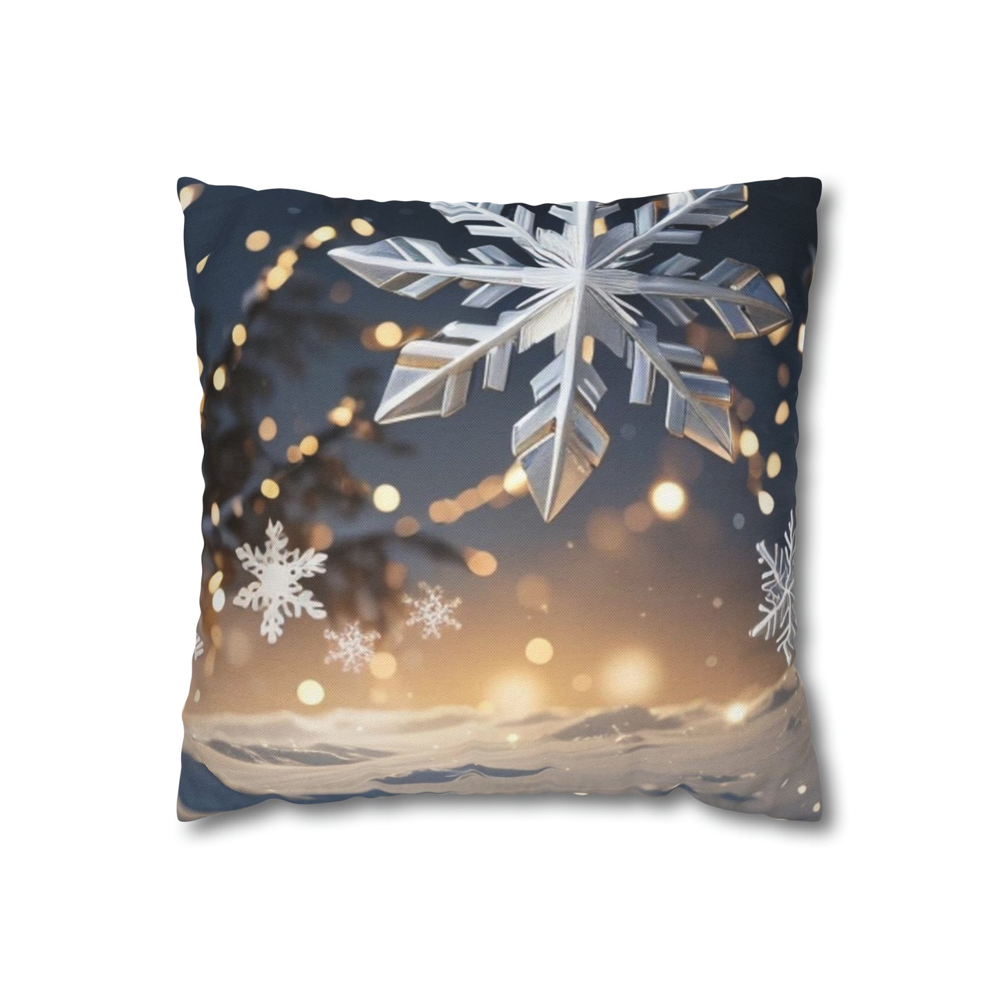 Spun Polyester Square Pillow Case Snowflakes