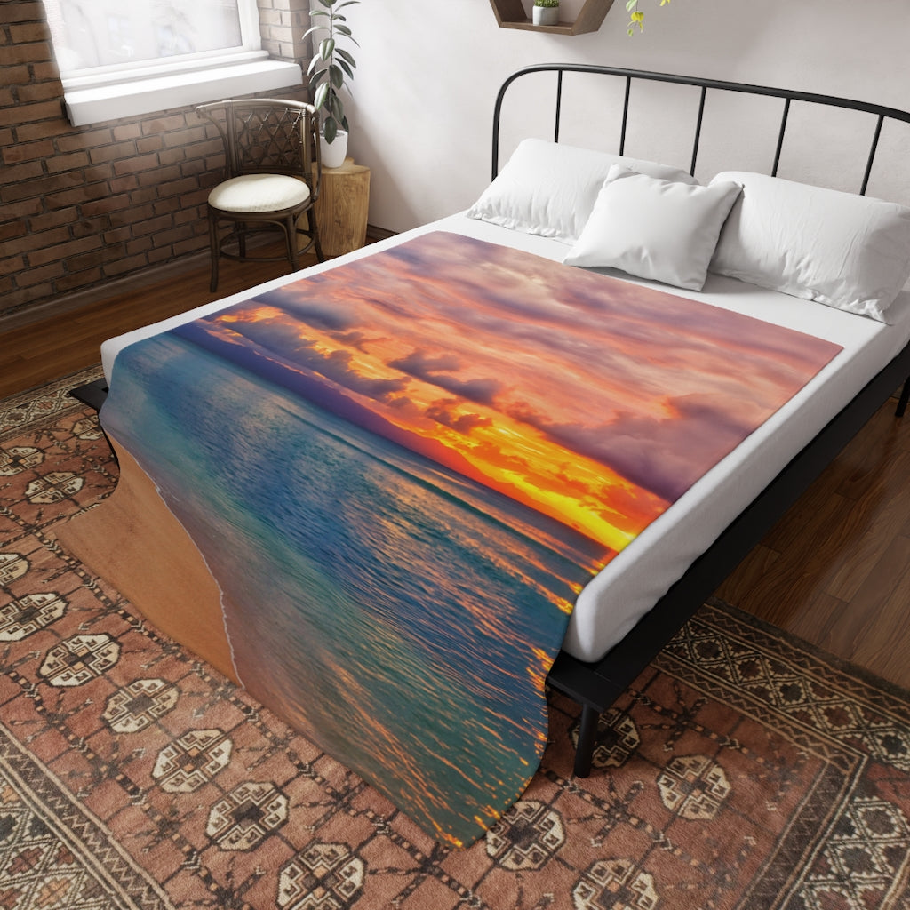 Plush Fleece  Beach Sun Set Blanket