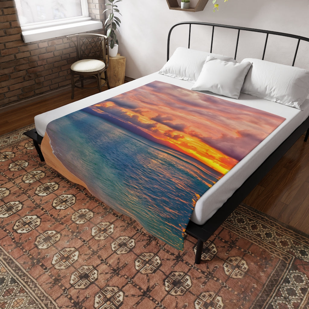 Plush Fleece  Beach Sun Set Blanket